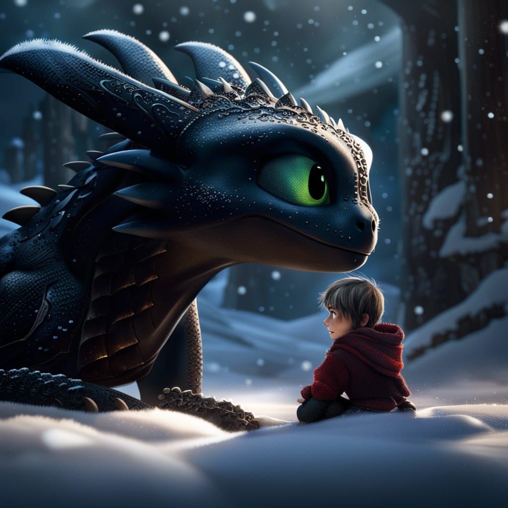 Toothless and Snowflake: Detailed Matte Painting