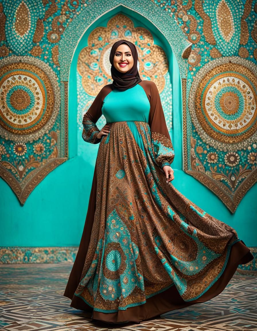 Psychedelic Mosaic Portrait of Curvy Middle Eastern Woman