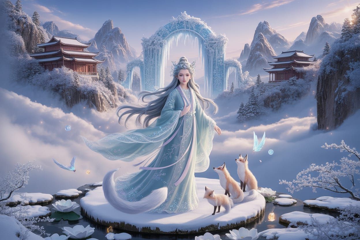 Xianxia Snow Goddess in Winter Landscape