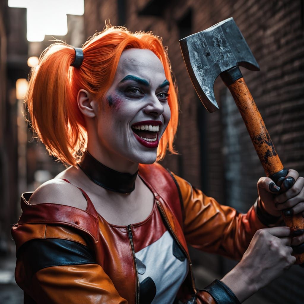 Harley Quinn with Axe in Moody Alleyway