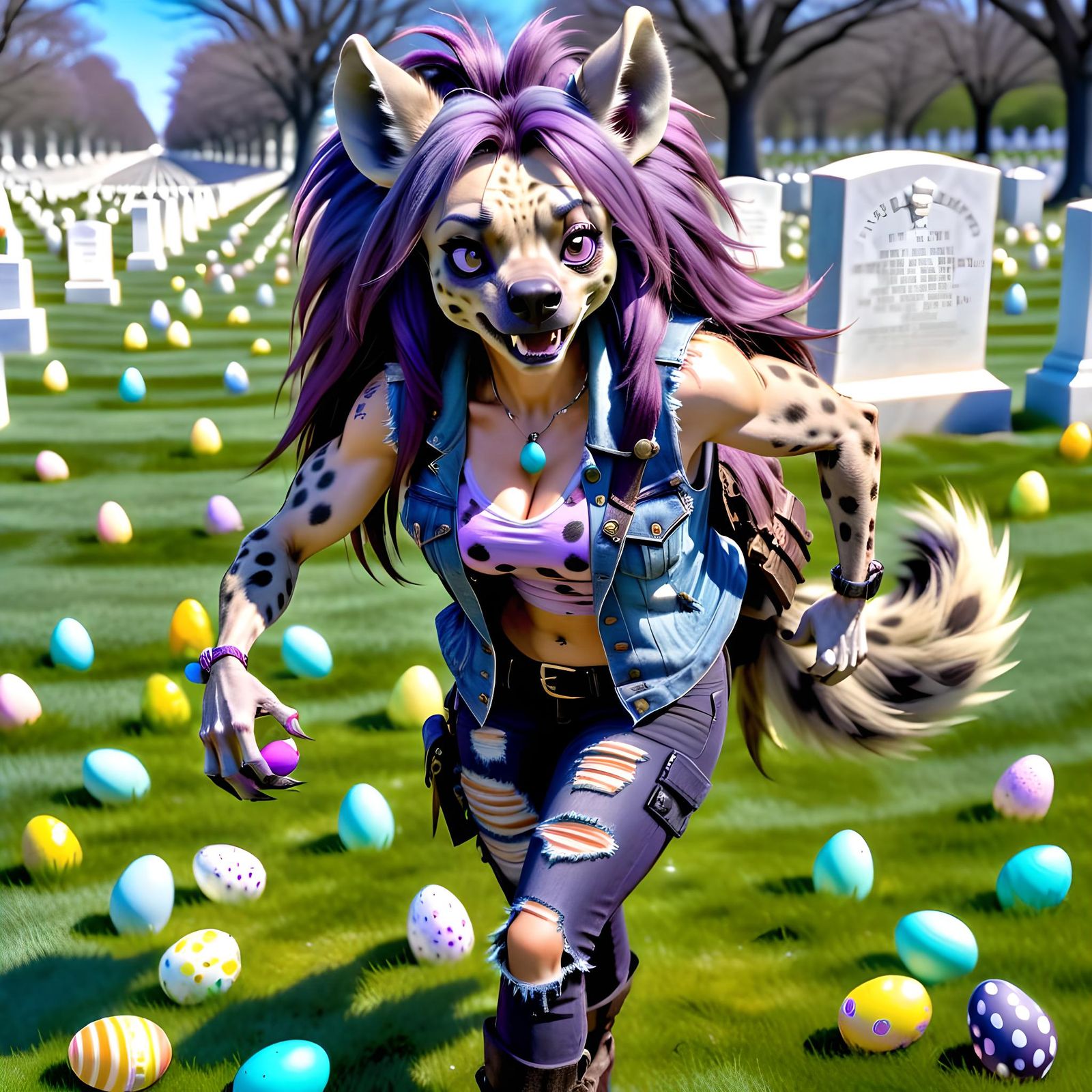 Anthropomorphic Hyena Hunt for Easter Eggs, Hyperrealistic 3...