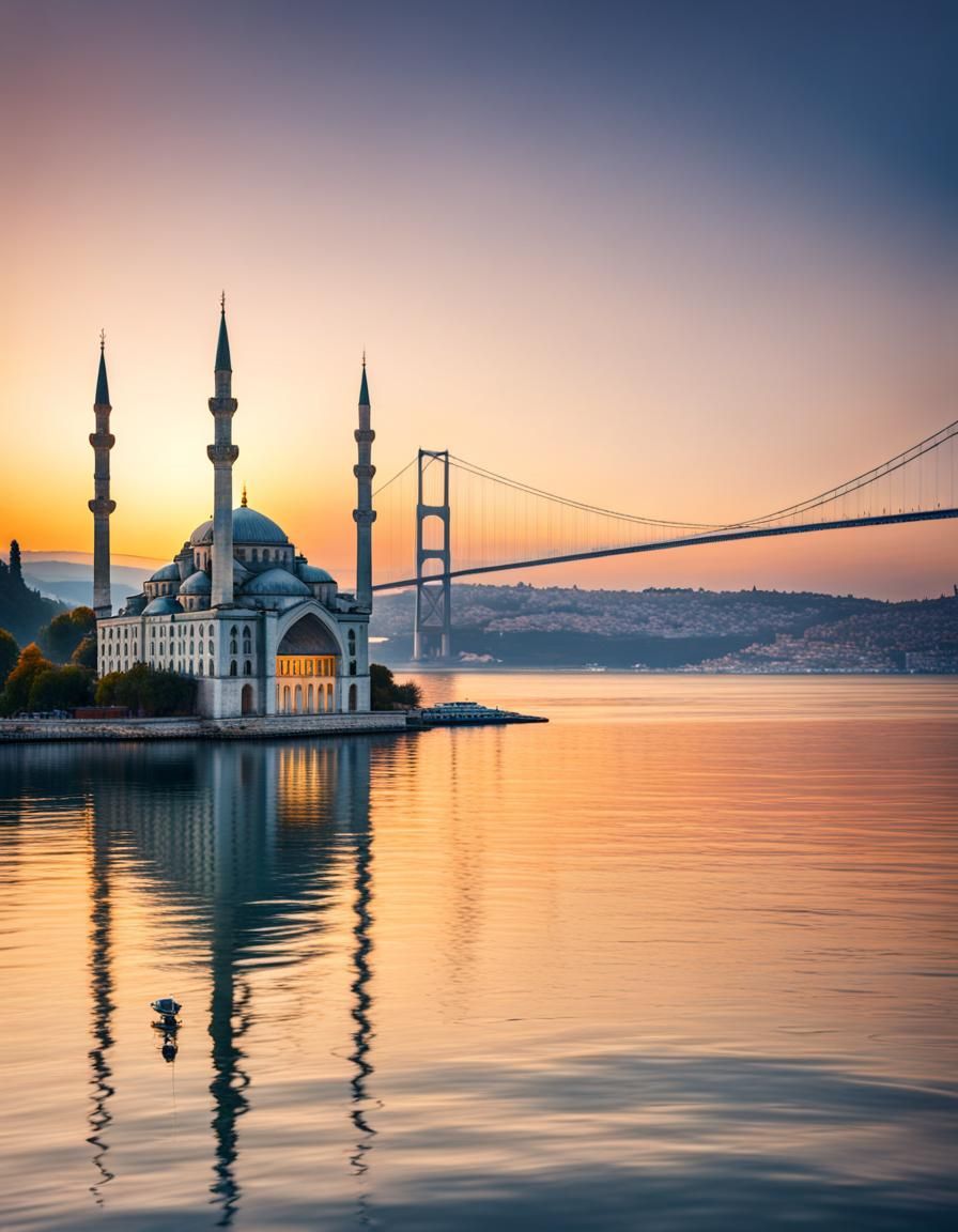 Istanbul Sunrise at Ortaköy Mosque and Bosphorus Bridge