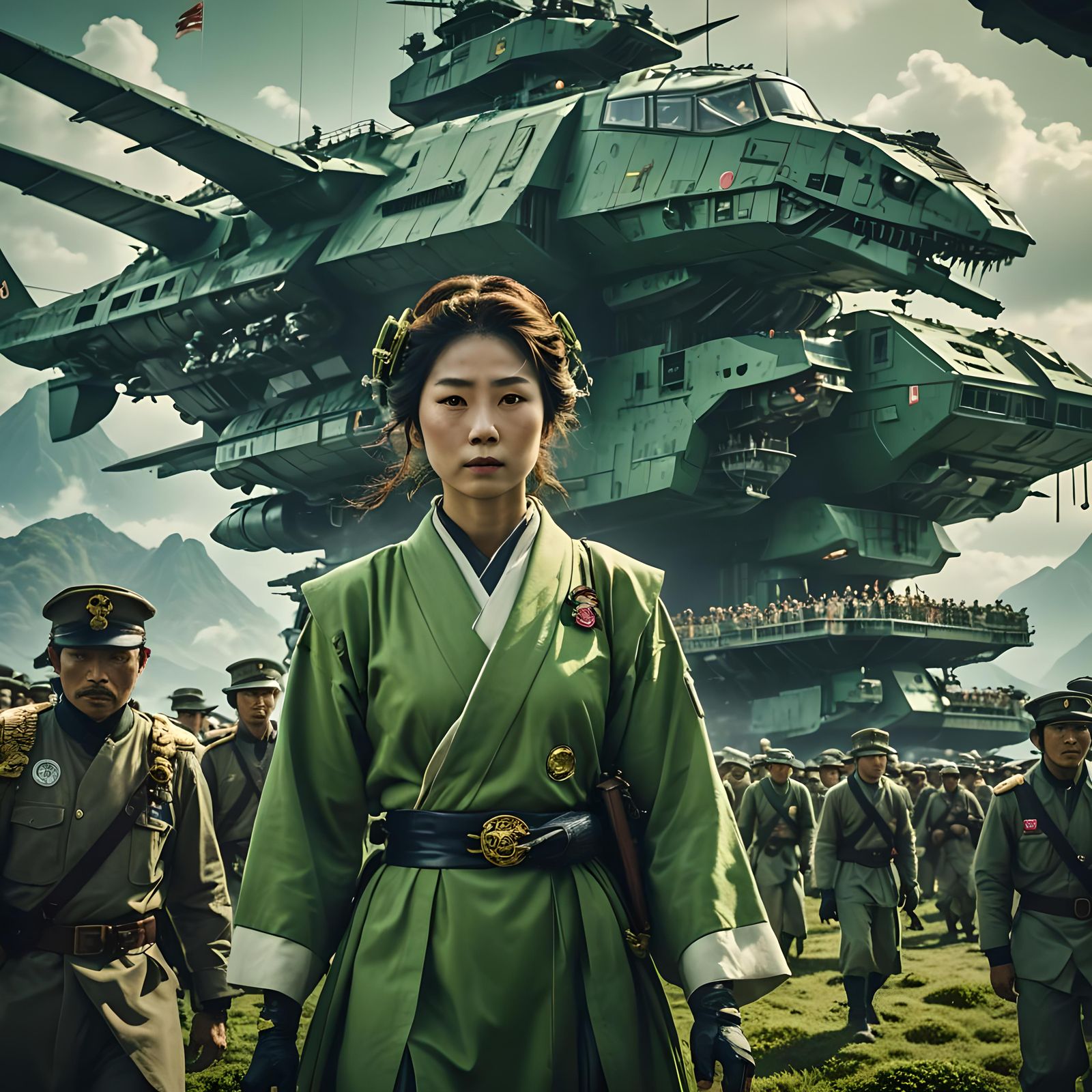 Empress on Flagship Over Green Planet: Cinematic Still