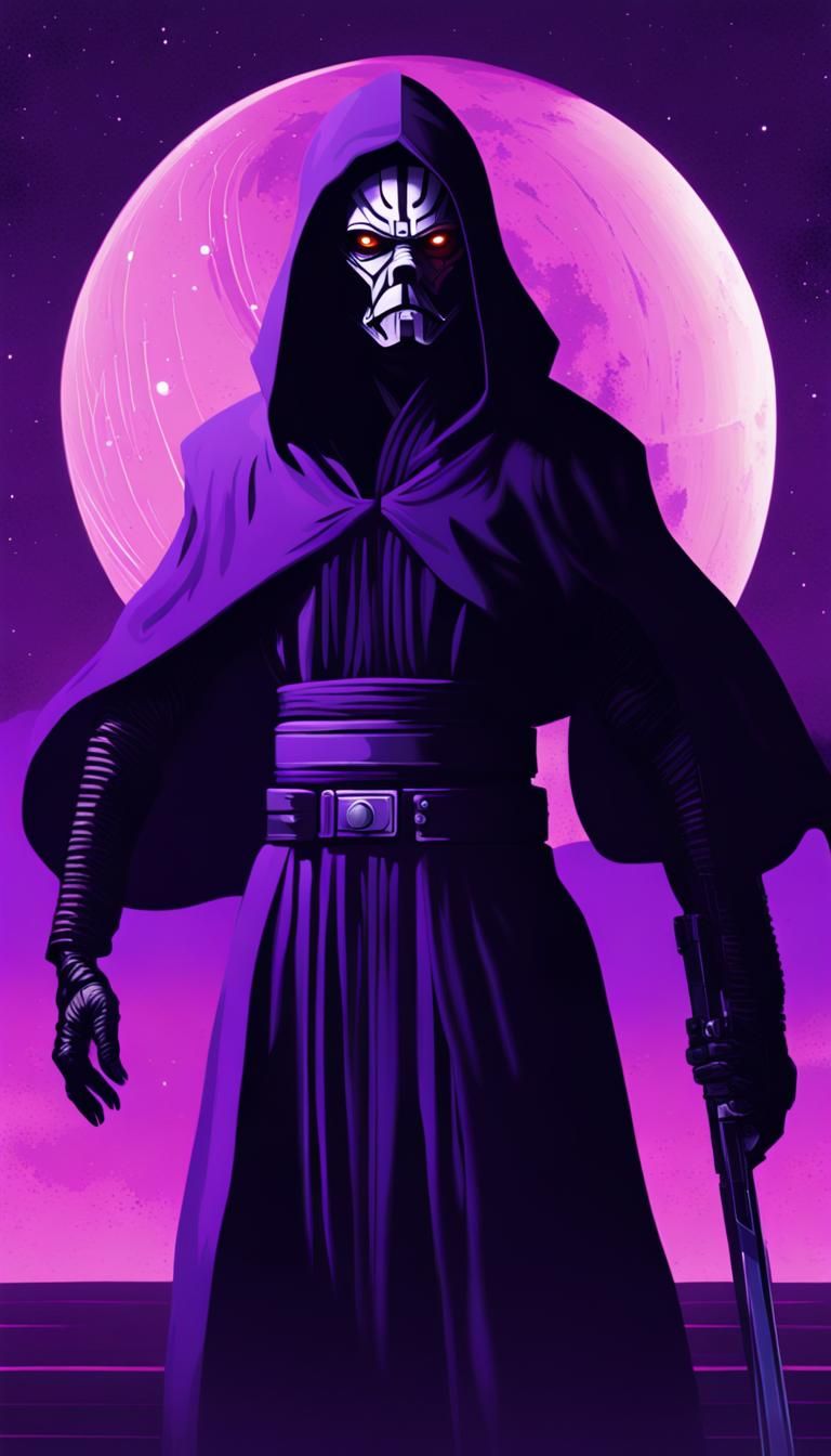 Sith Lord in Purple Lit Galactic Setting