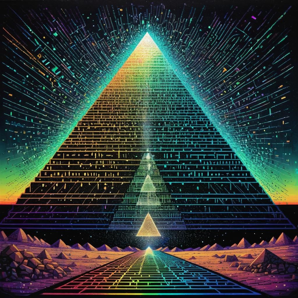 Fractal Pyramid in Glitchcore Pixelscape Style