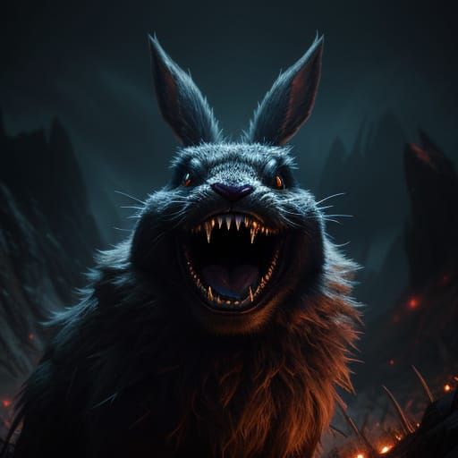 Laughing Bunny in Dark Fantasy World: Hyper-Realistic Art