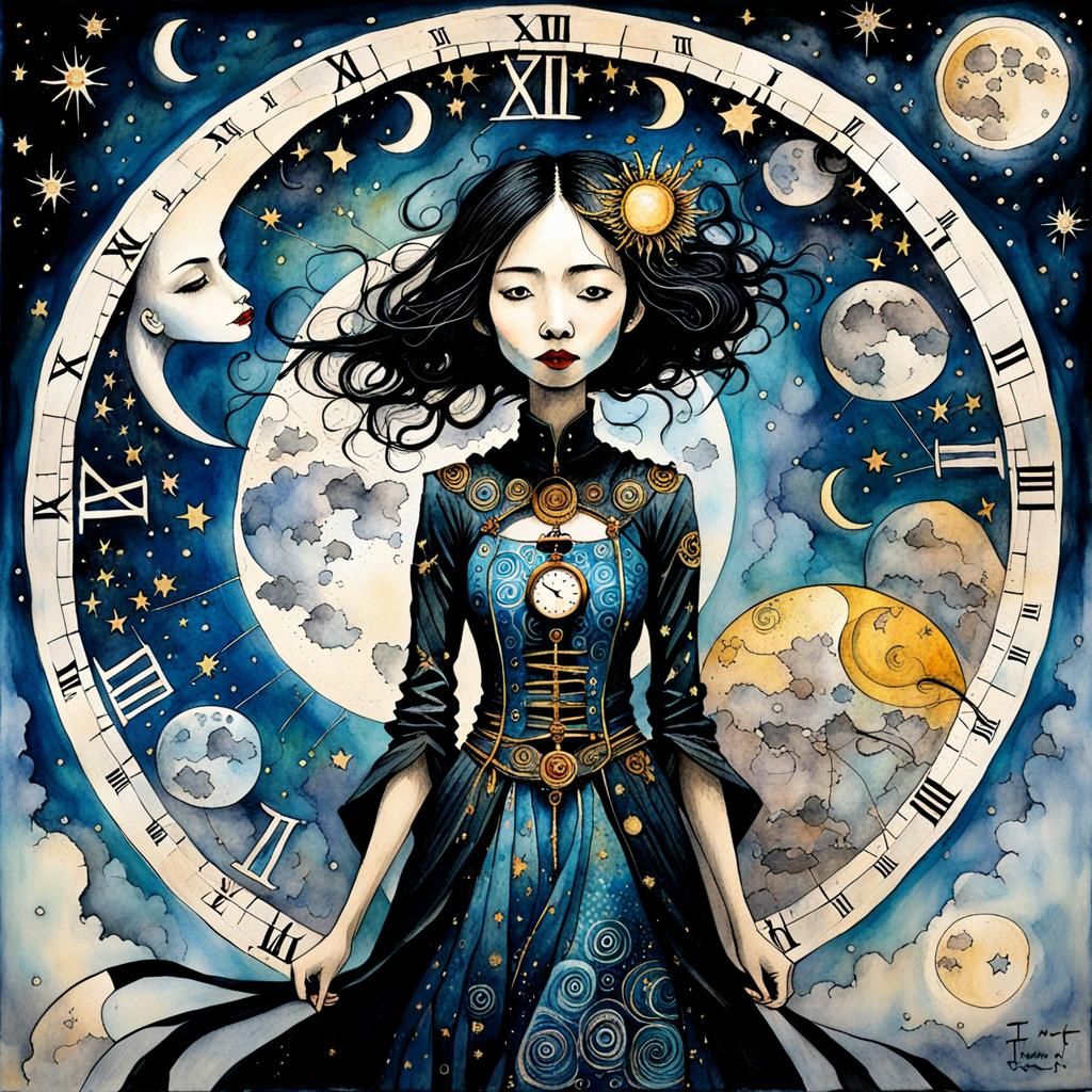 Time Keeper: Asian Woman in Surreal Mosaic