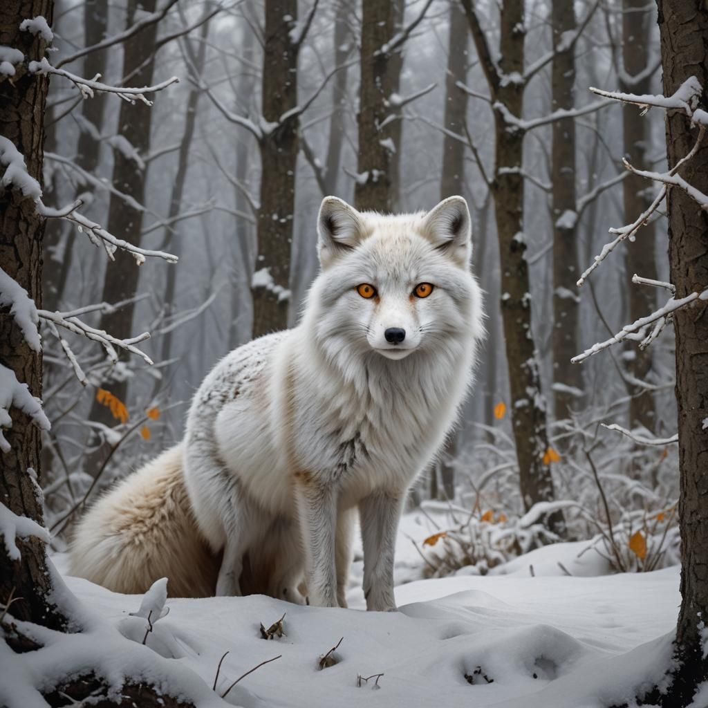 Arctic Fox in Snowy Forest: Detailed Matte Painting