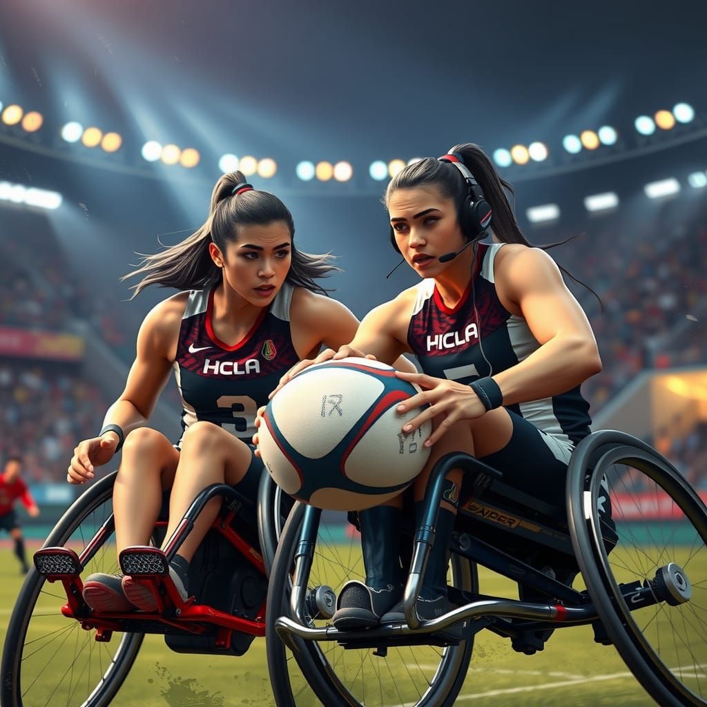 Intense Wheelchair Rugby Match in Digital Portrait Style