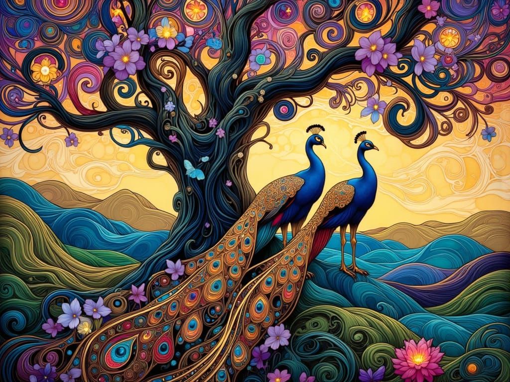 Peacocks surveying the landscape