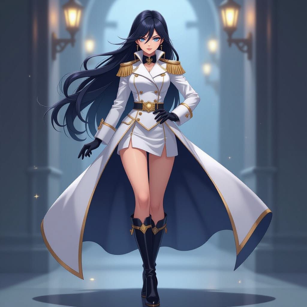 Anime Female Admiral in White Navy Uniform with Sword