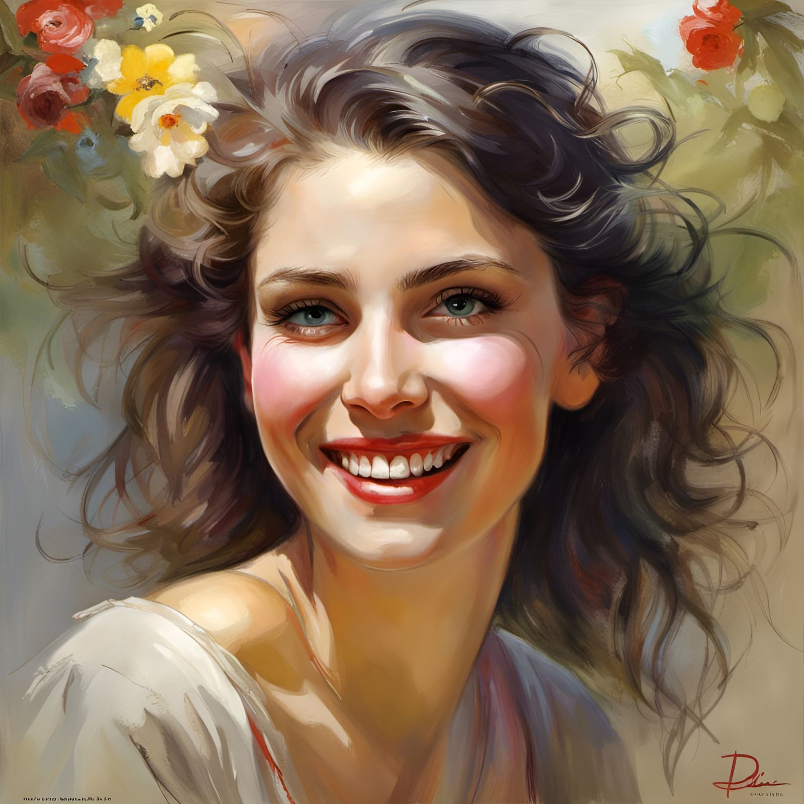 Radiant Portrait of Smiling Woman in Hyperrealistic Style