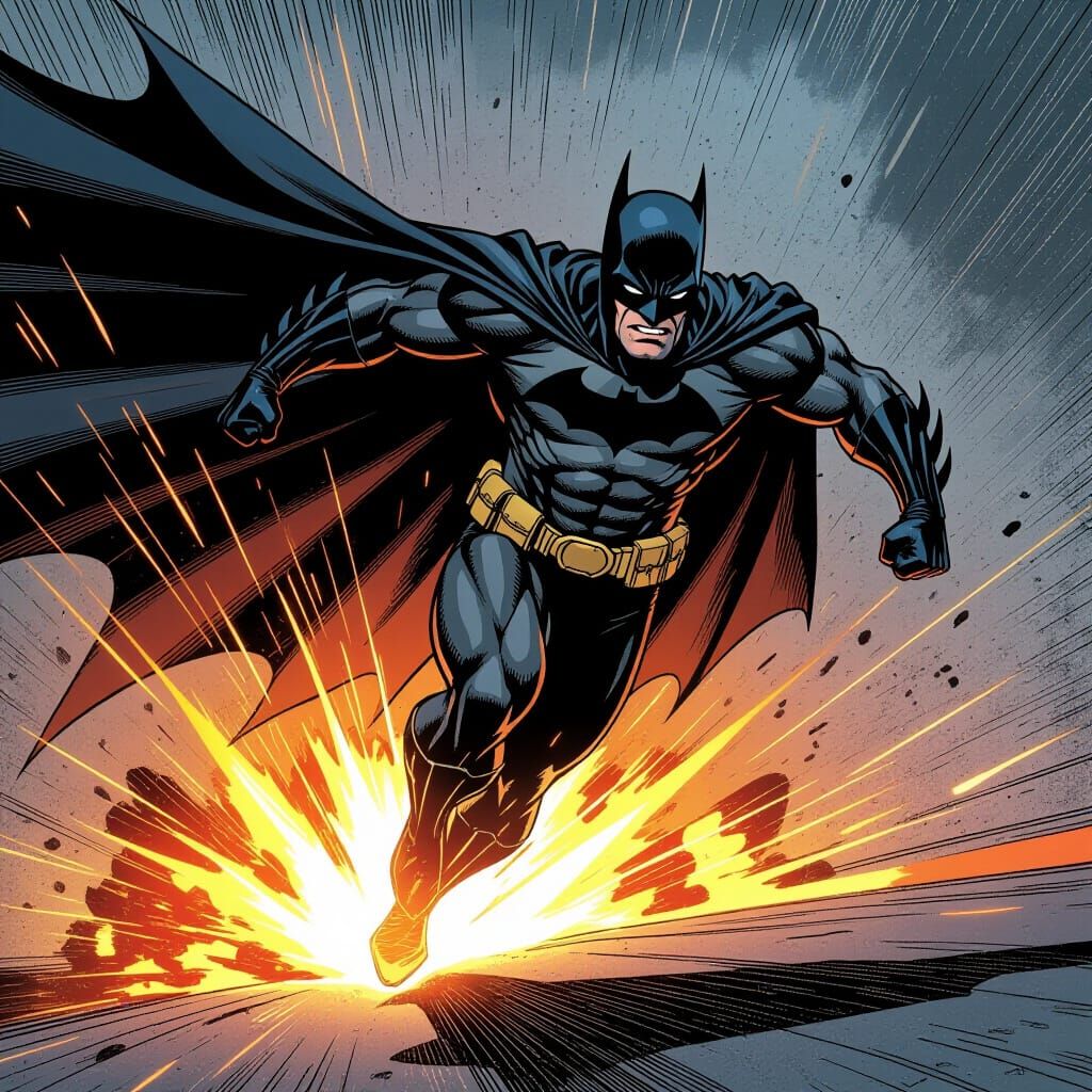 High-Velocity Superhero in Dark Comic Style