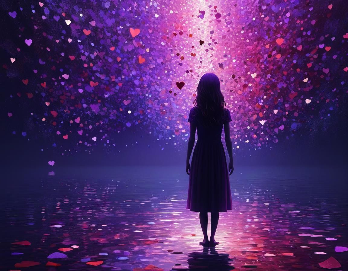 Ethereal Crimson and Purple Abstract Love Scene