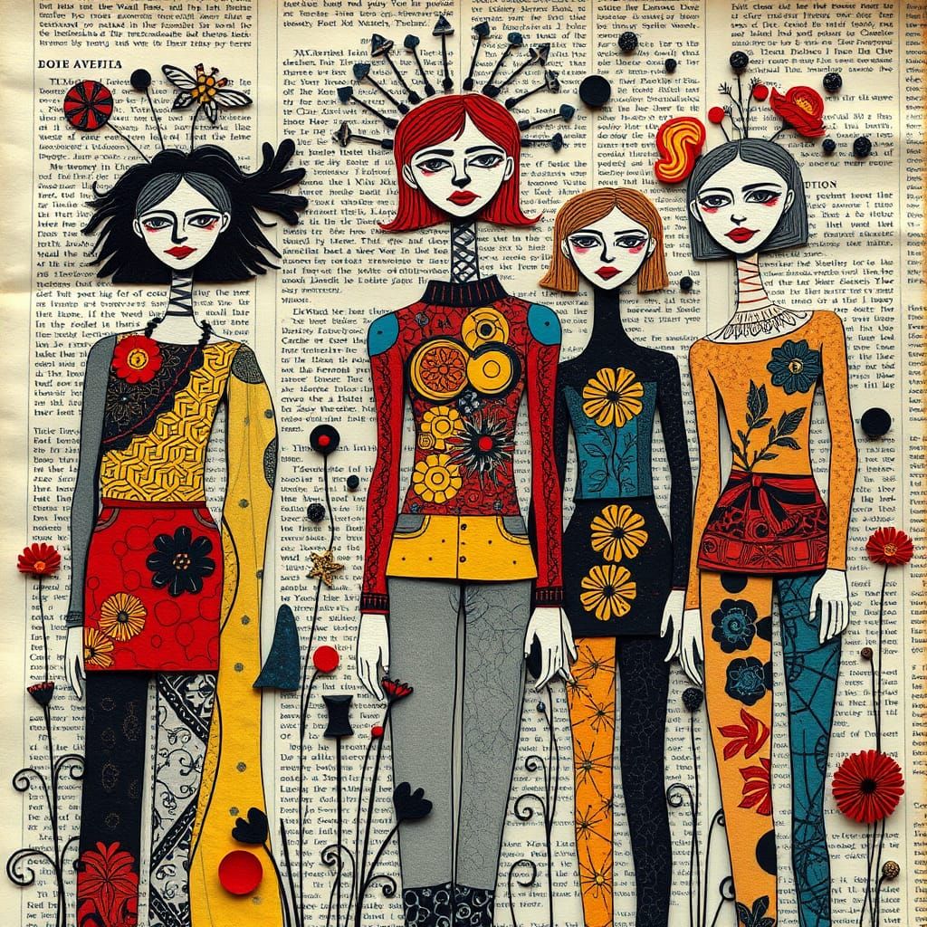 Colorful Abstract Teenagers in Cut Paper Collage Style