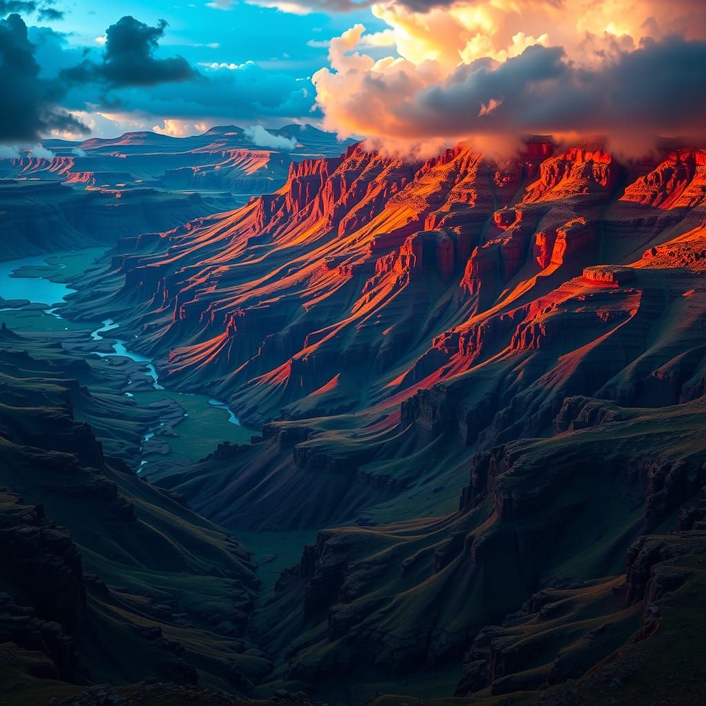 Vast Magical Landscape with Dramatic Lighting