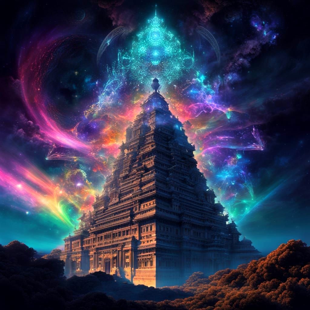 Cosmic Skies with Alien Symbols in Hologram