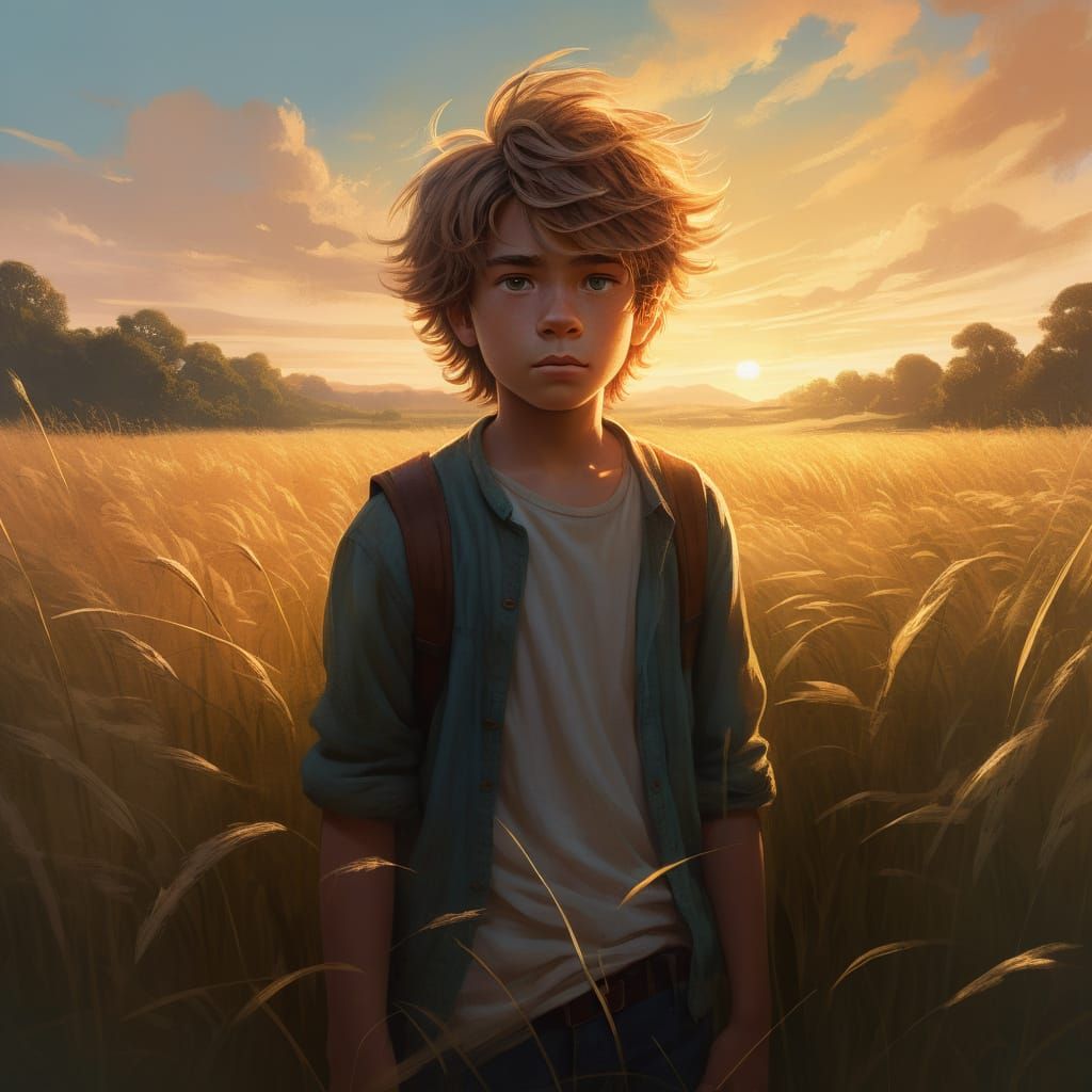 Young Boy in Golden Hour Field
