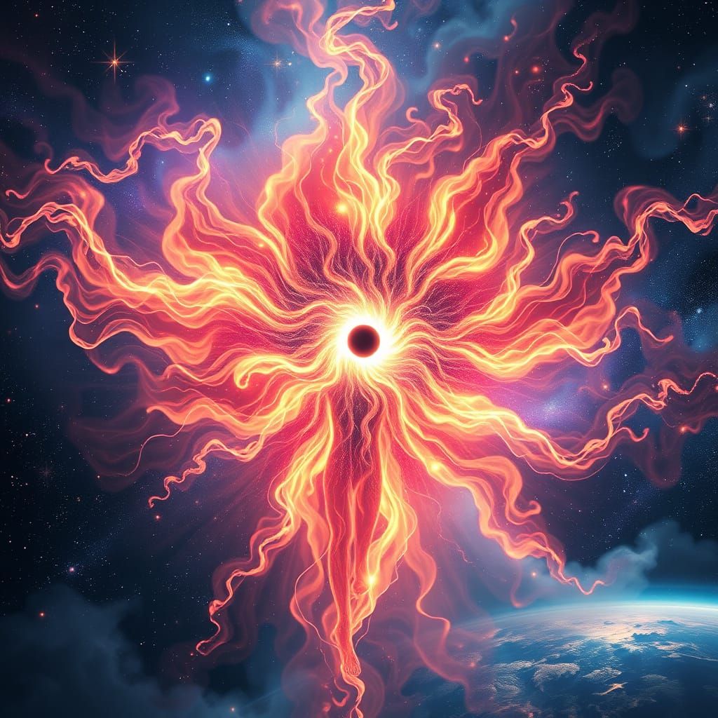 Ethereal Being of Cosmic Energy Transcends the Black Hole