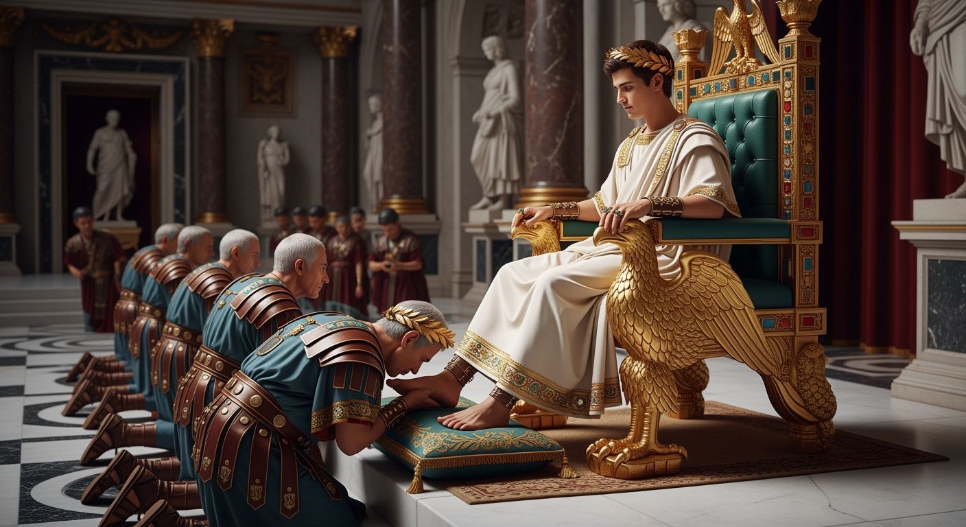 Emperor Nero on Extravagant Throne in Ancient Rome