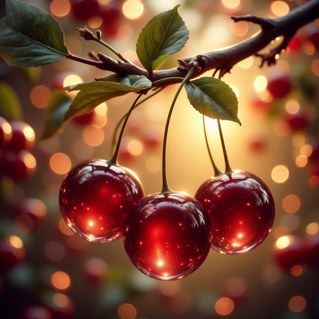 Transparent Cherryberries with Wine Inside Hanging From Bran...