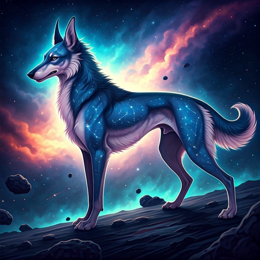 Iridescent Nebula Dog with Constellation Fur