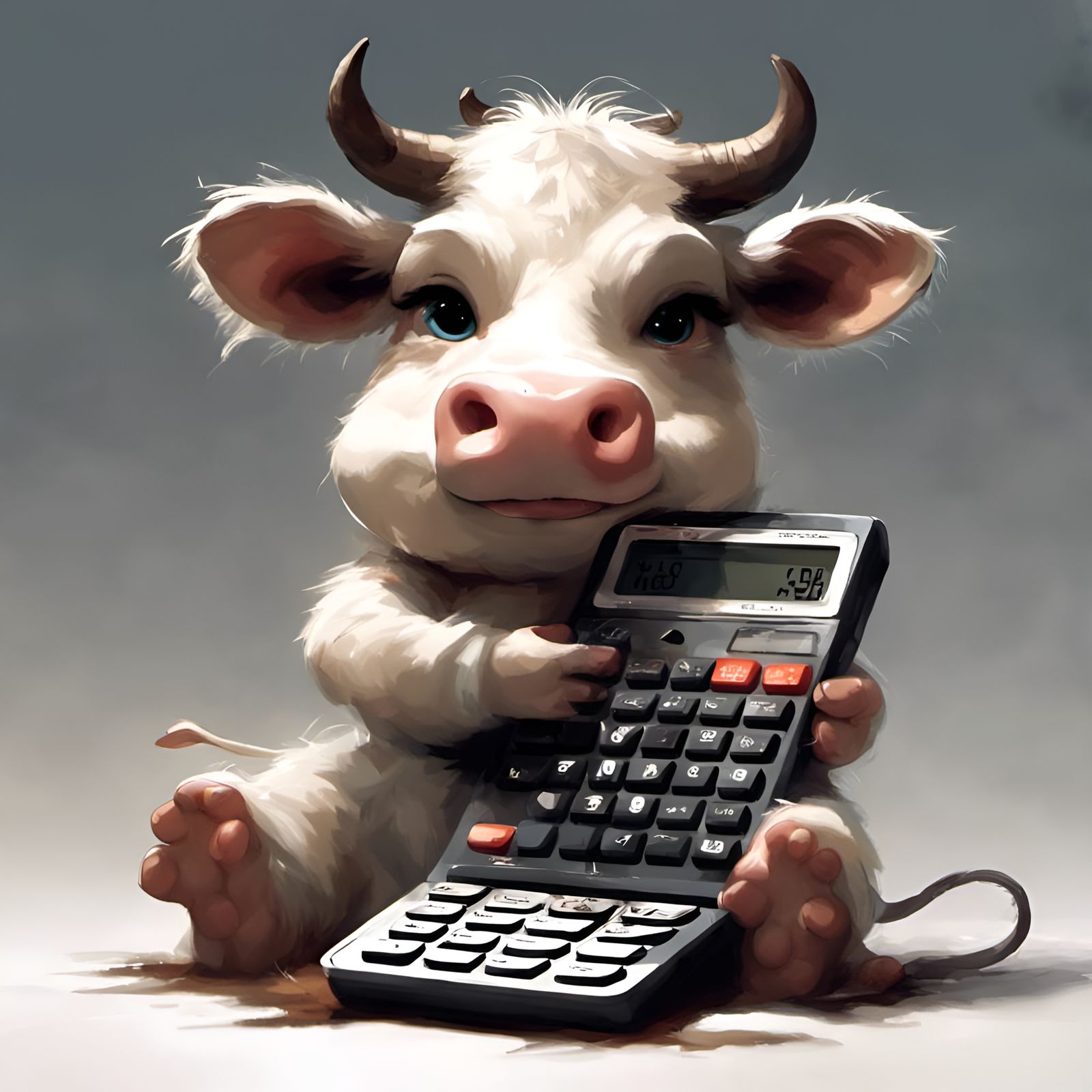 Chibi Cow with Calculator in Detailed 3D Style