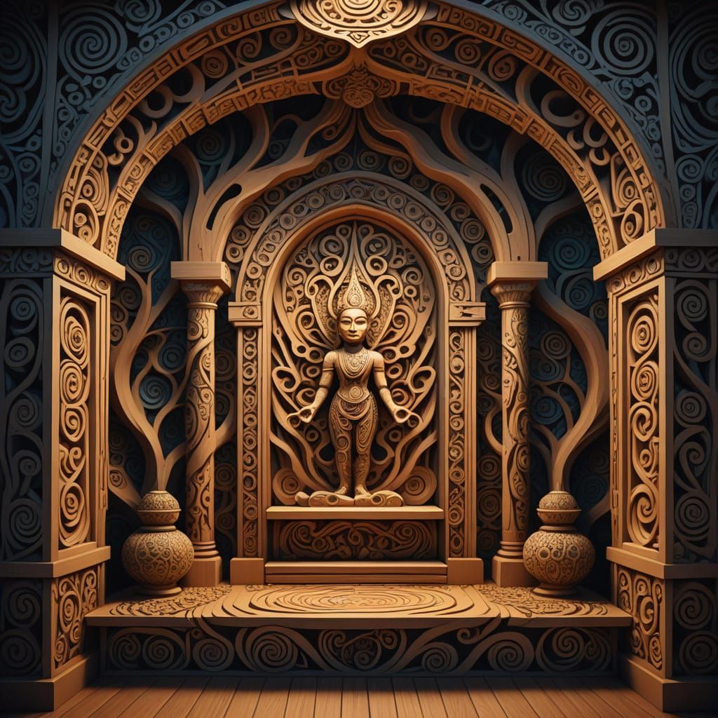 Melancholic Ancestor Alcove with Wooden Spirit Posts