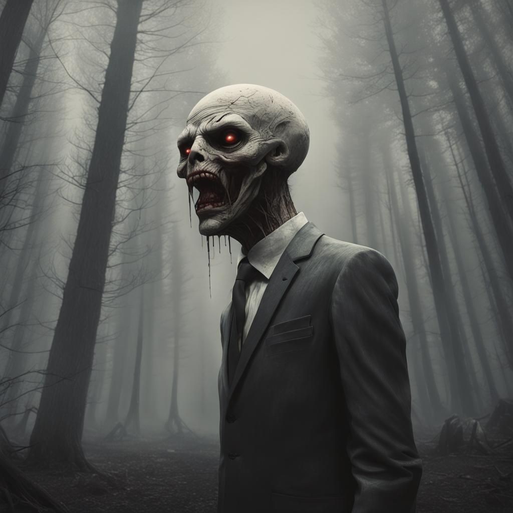 Crying Figure in Forest, Sinister Art Style