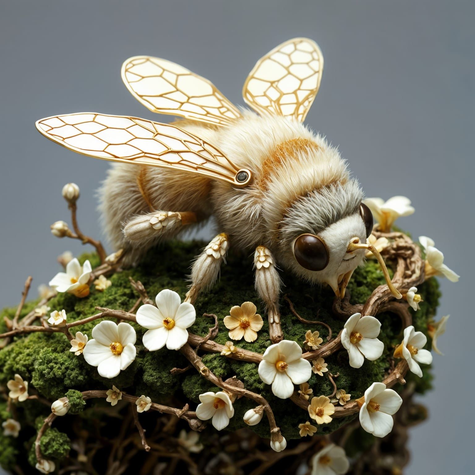 Intricate Ivory and Gold Bumblebee Sculpture