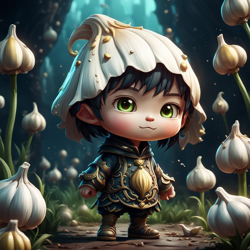 Fantastical Chibi Garlic Child in Detailed Digital Art