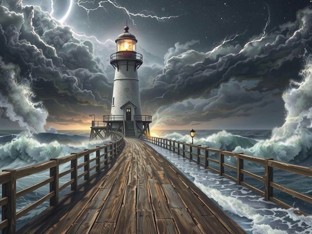 Surreal Storm Elemental Energy Swirls Around Majestic Lighth...