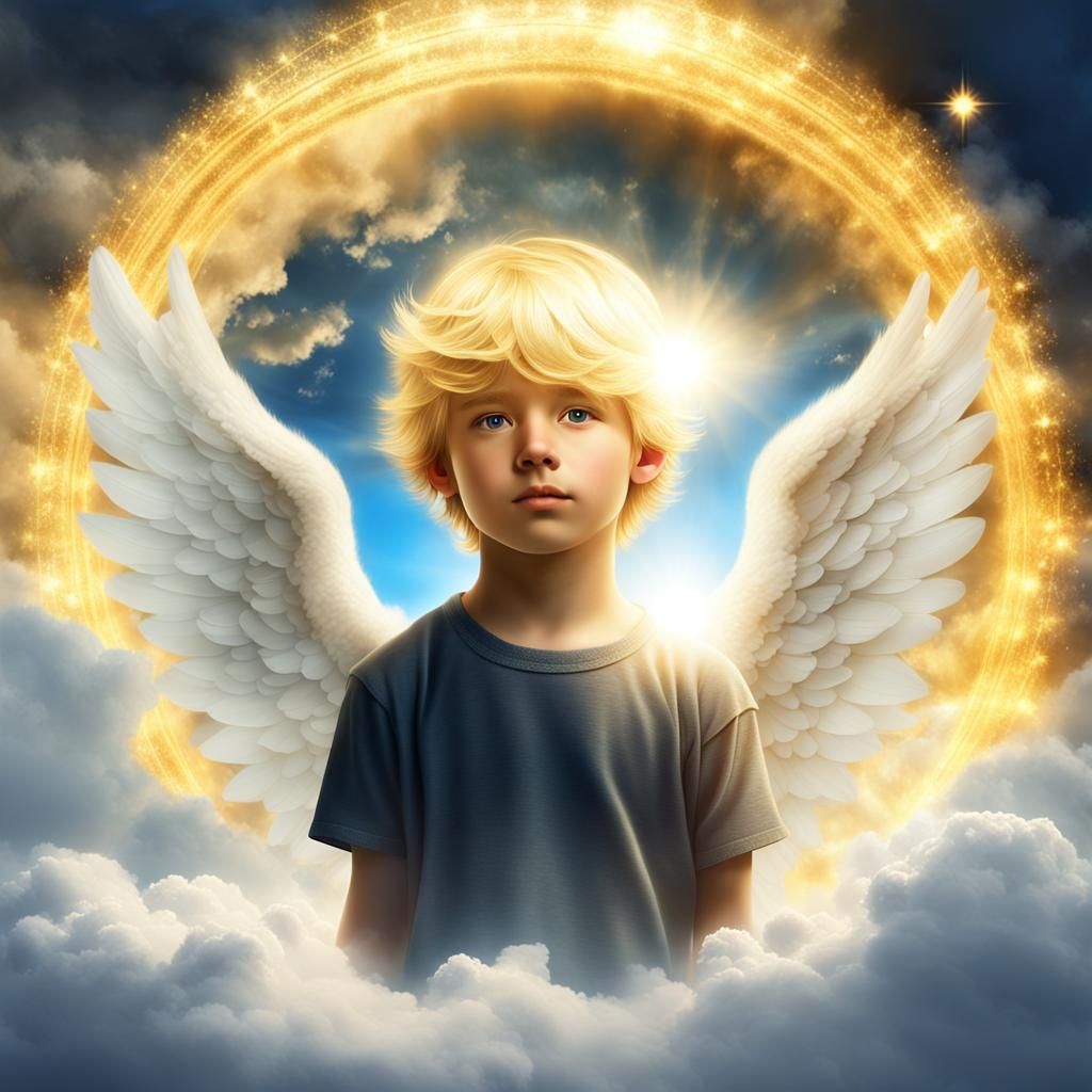 Angelic Boy in Dreamscape with Golden Wings