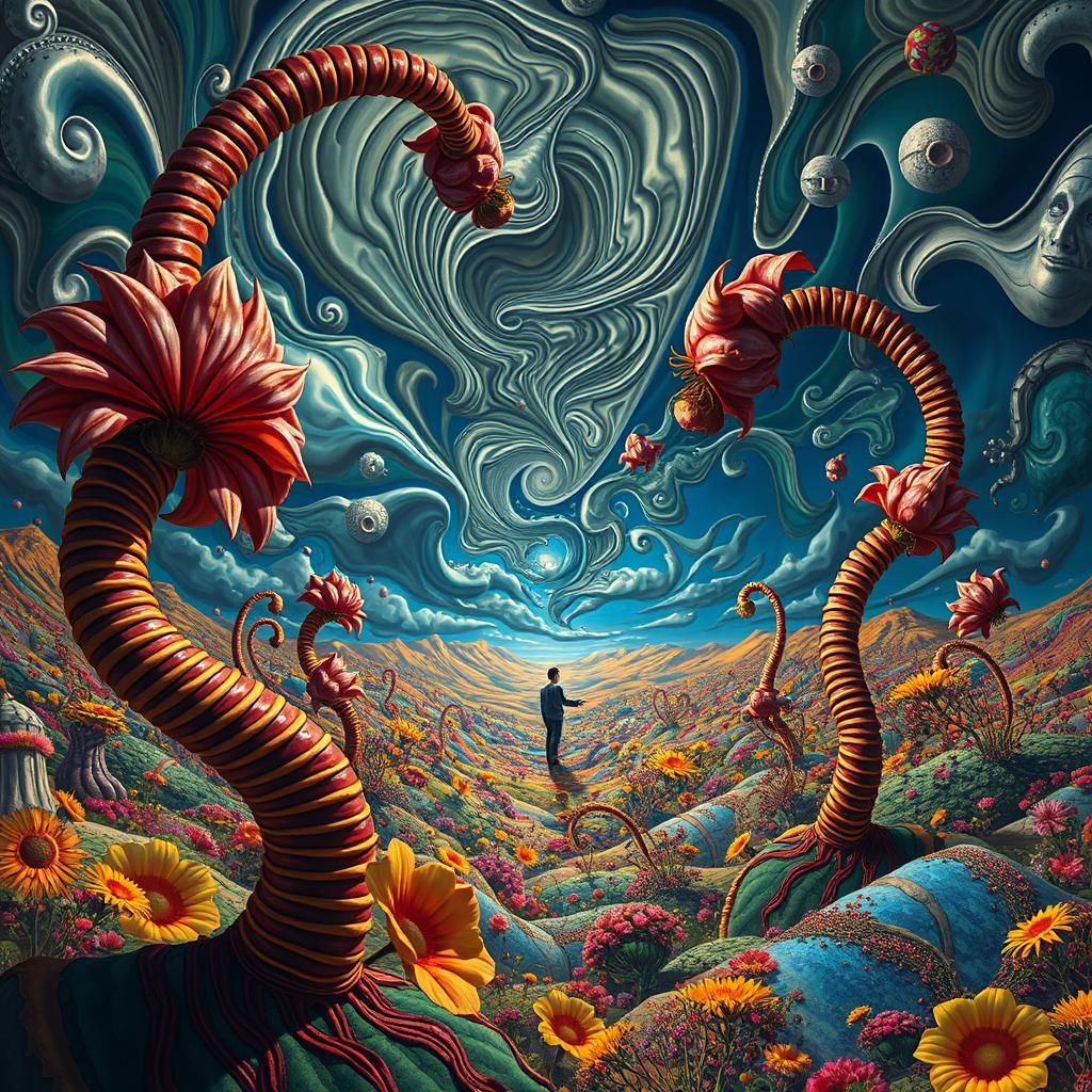 Surreal Landscape with Distorted Shadows in Vivid Colors