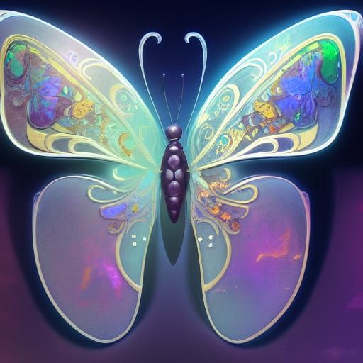 Art Nouveau Opal Butterfly in Detailed Matte Painting