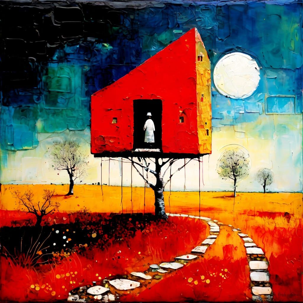 Art Brute Landscape Encaustic Painting