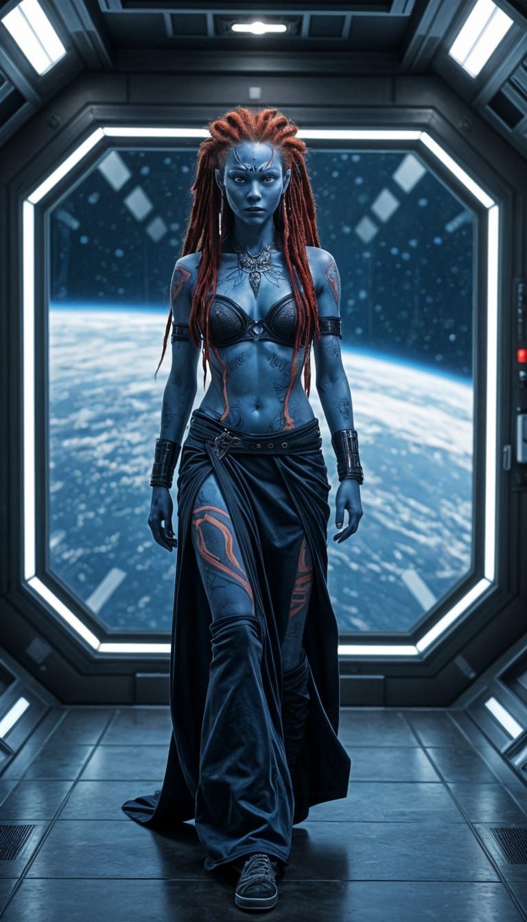 Alien Queen with Earth View in Cinematic Lighting