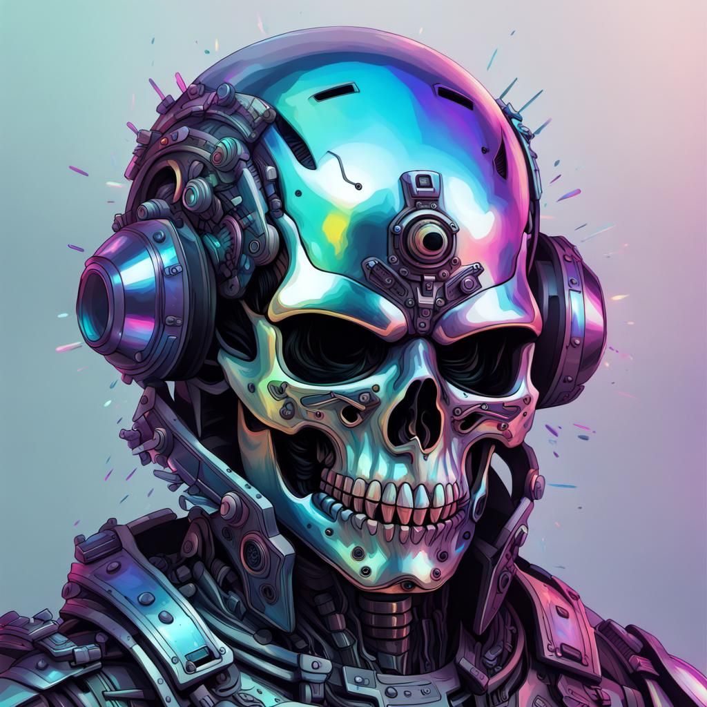 Cyberpunk Skull with Iridescent Armor Digital Art