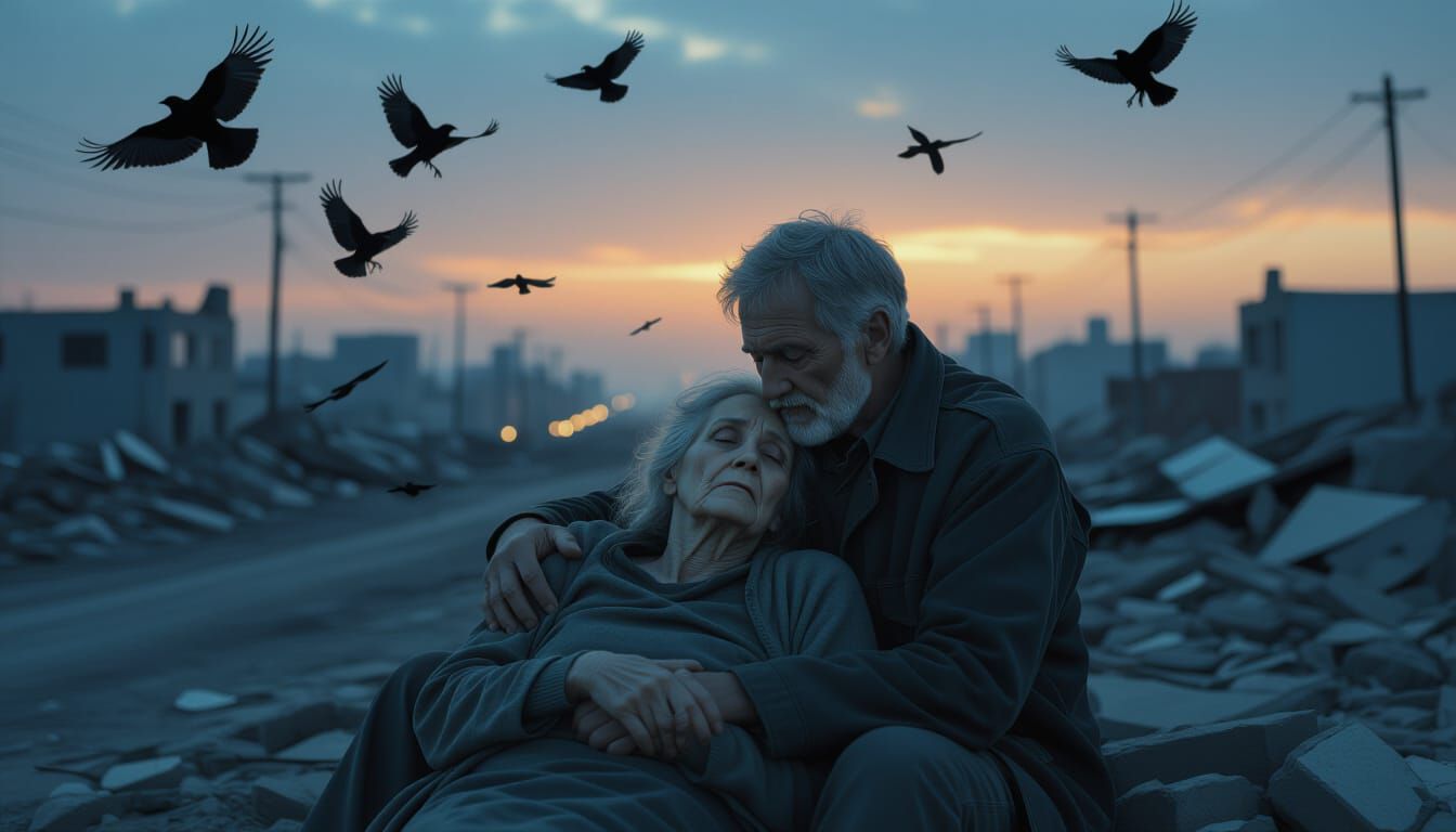 Desolate City Aerial View in Retro Post-Apocalyptic Style