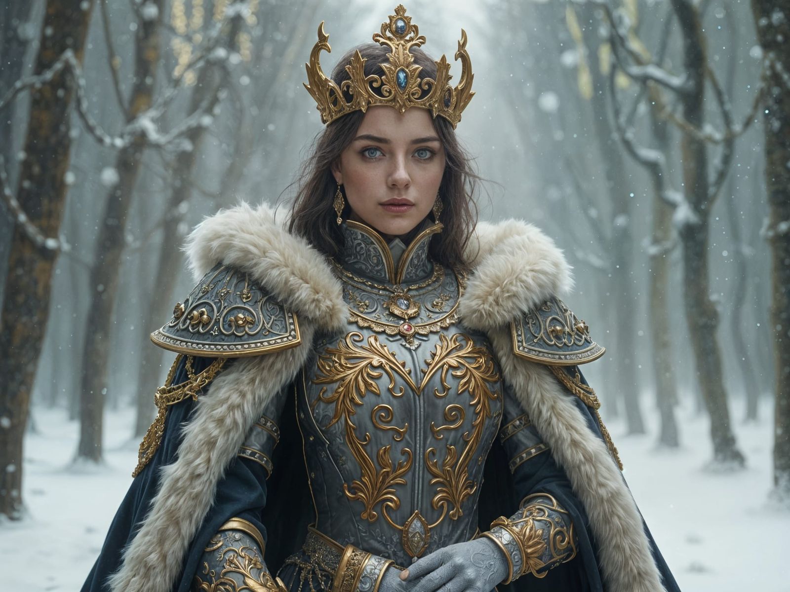 Surreal Winter Queen in Ancient Oil Painting Style