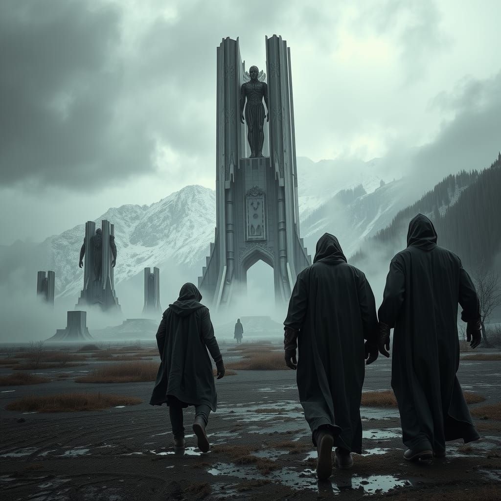 Ominous Figures Approach Obsidian Structures