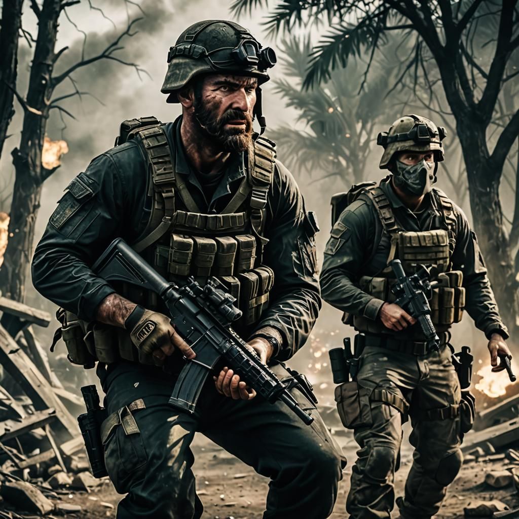 Soldiers Under Fire in Cinematic Film Still