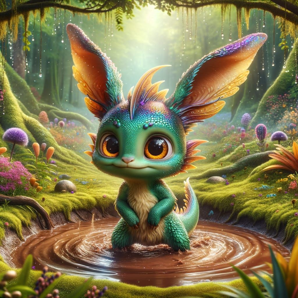 Magical Dragon-Rabbit Creature in Lush Forest