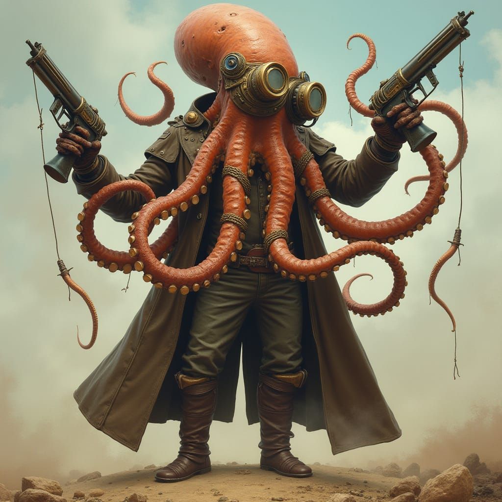 Steampunk Octopus with Rifles and Goggles