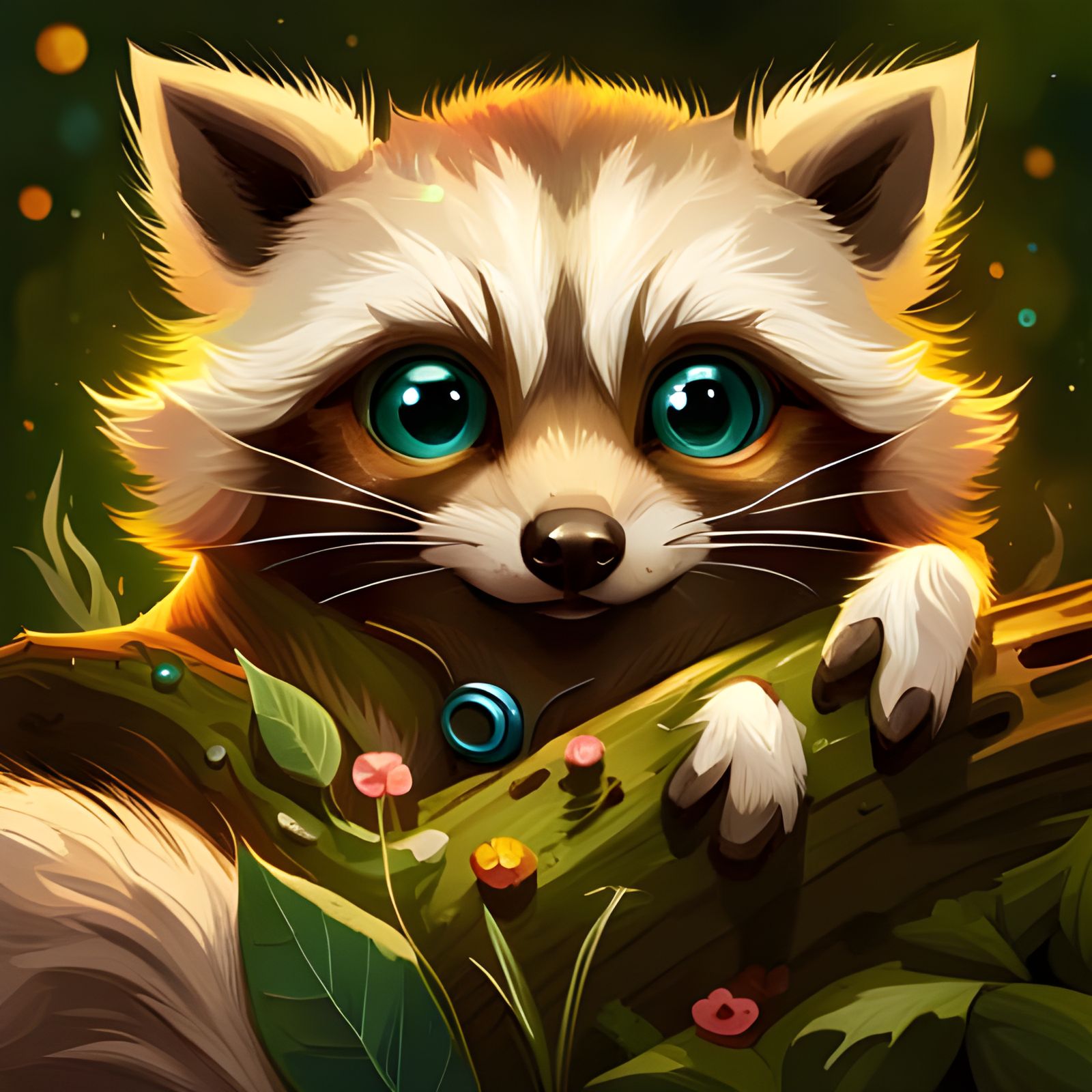 Adorable Raccoon with Big Eyes in Polychromatic Style