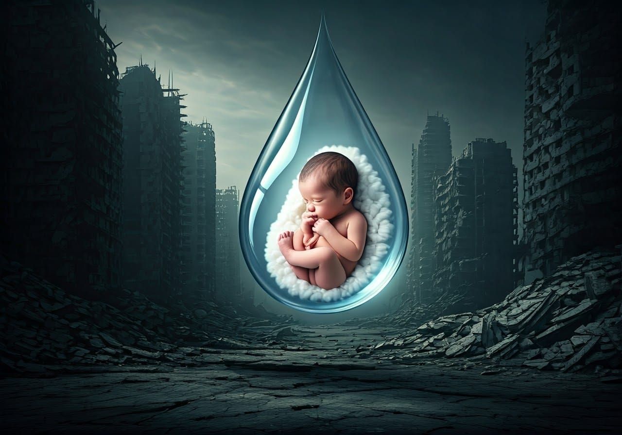 Hope Amidst Ruin in a Post-Apocalyptic Water Droplet
