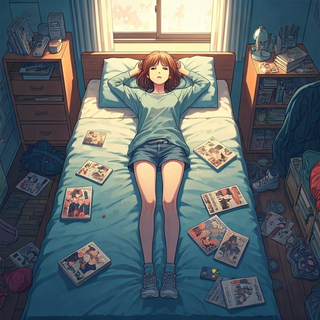 Desperate Woman in Anime-Style Room