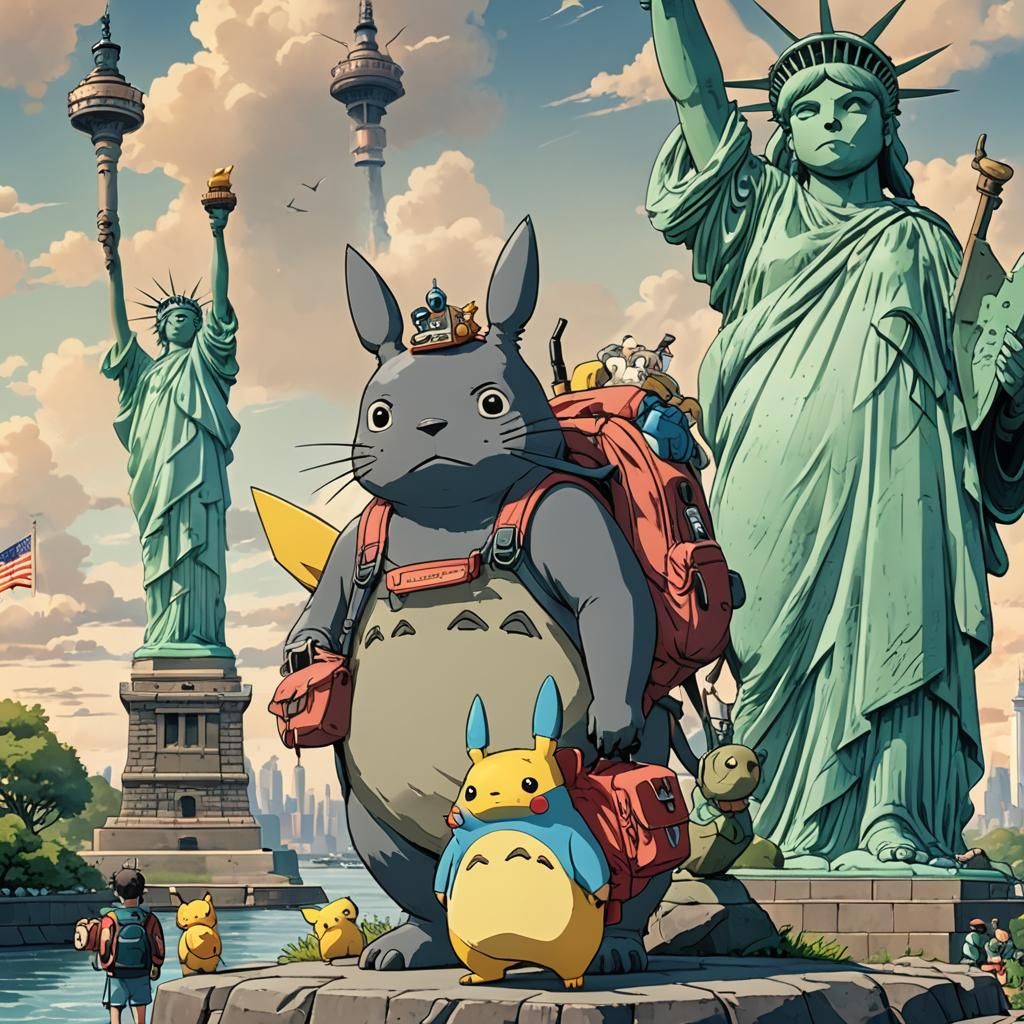 anime characters by statue liberty gone wrong