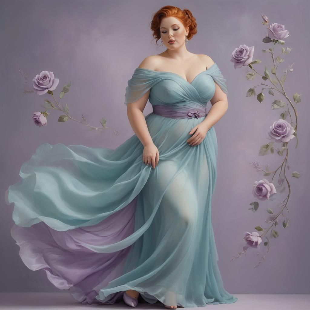 Ethereal Woman with Rose: Oil Painting Relief