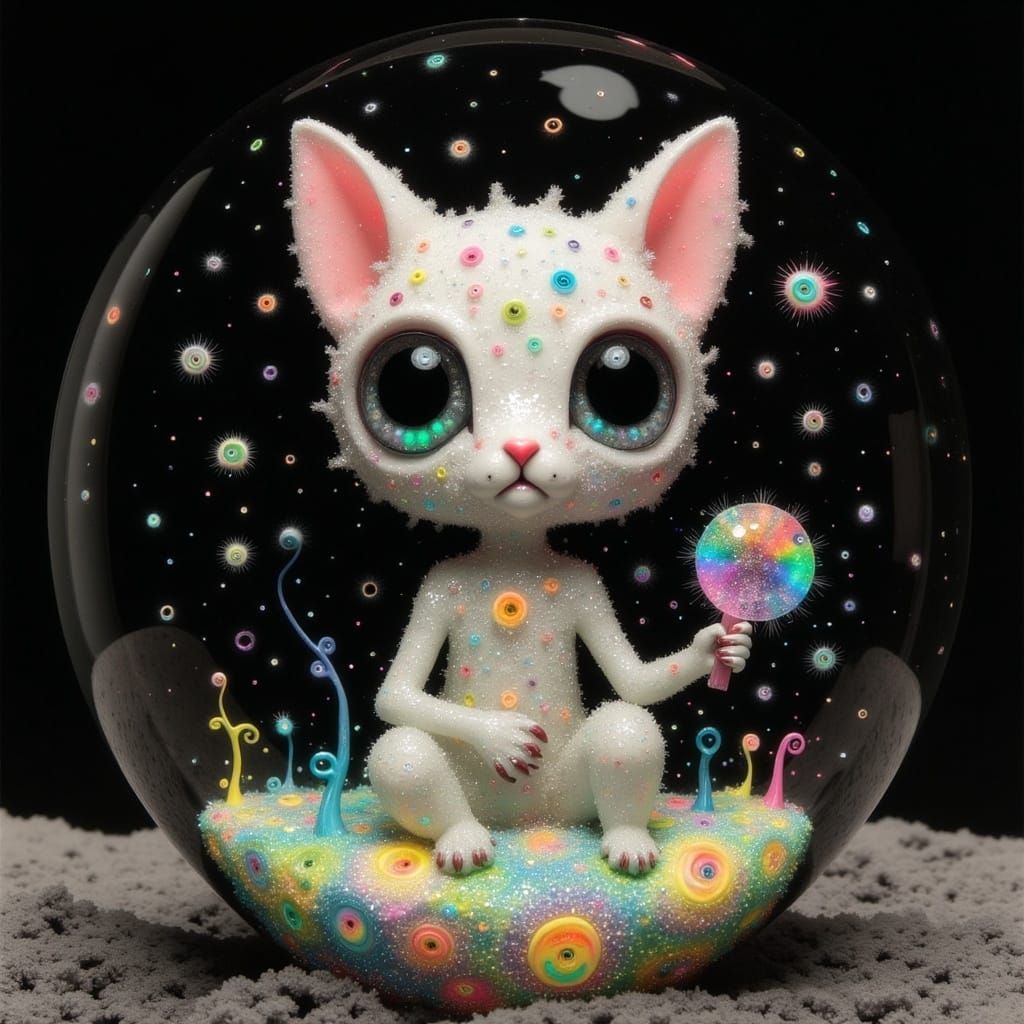Whimsical Glass Feline in Vibrant Millefiori Paperweight
